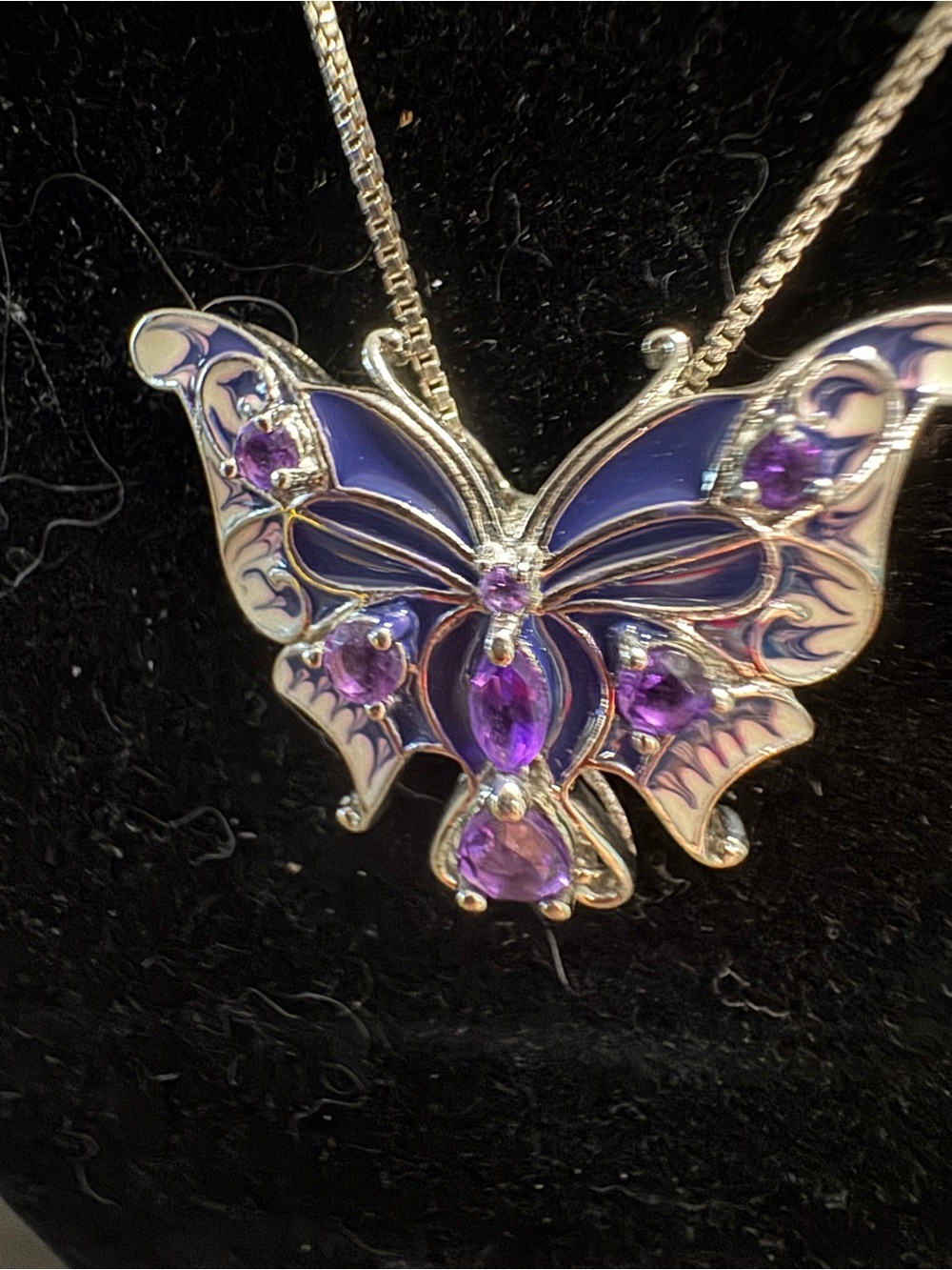 Source Unknown Silver Butterfly Bracelet Accent with Purple Stones